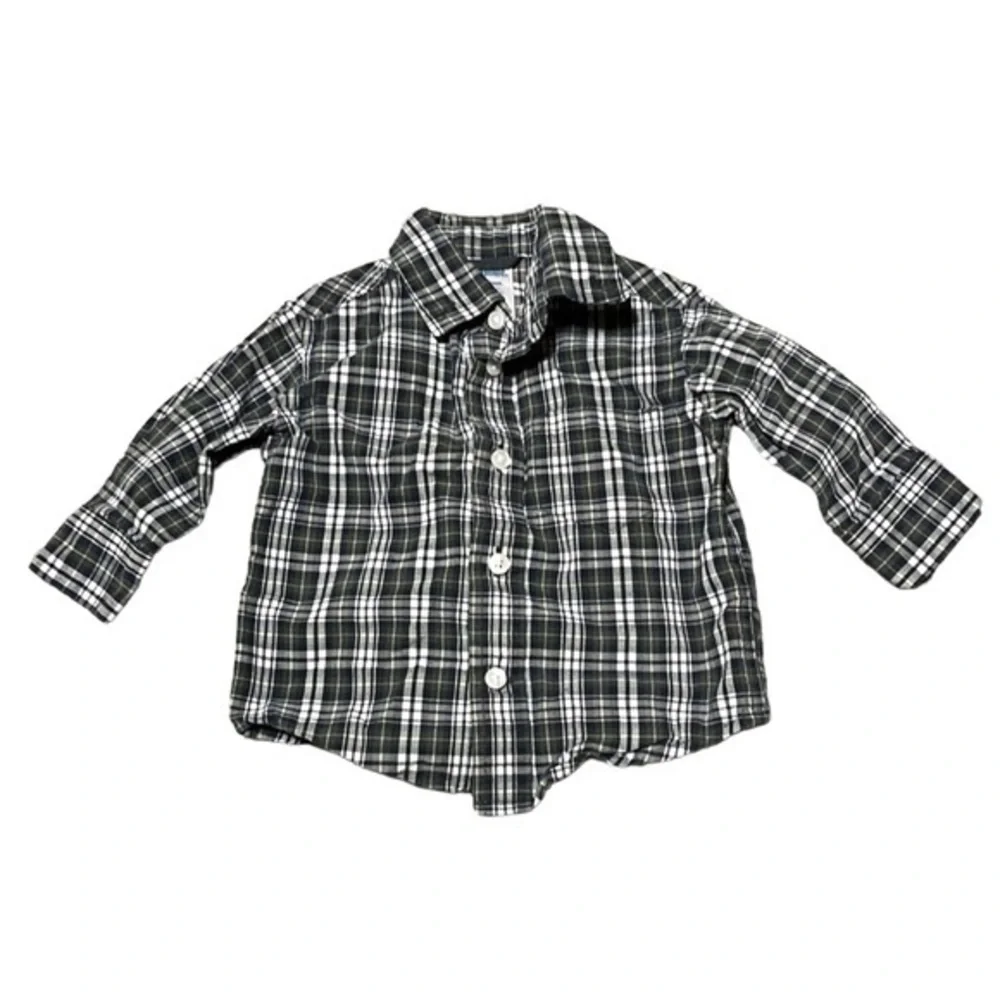 Gymboree Green Blue Plaid Button Up Shirt Size 3-6 months
